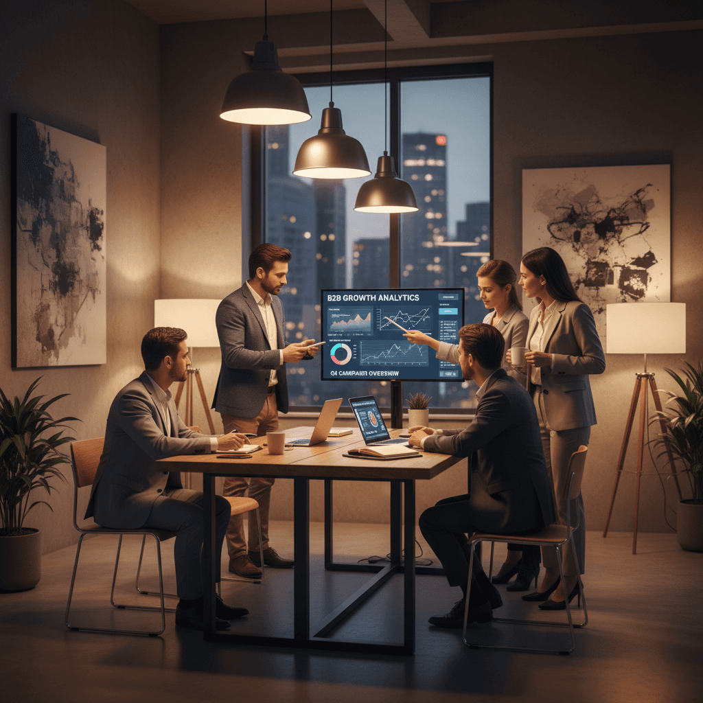 Marketing team reviewing data on a dashboard