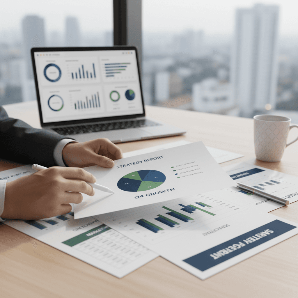 B2B consultant reviewing data on laptop