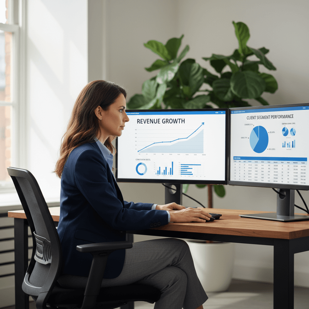 Marketing professional analyzing dashboard